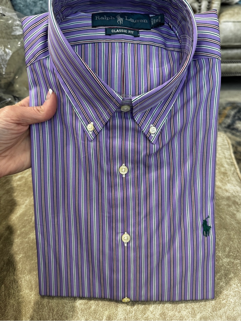 NEW Ralph Lauren 16 34/35 Classic Fit Purple Striped Button-Down Shirt